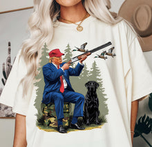 Load image into Gallery viewer, Hunting Trump with Hunting Dog &amp; Ducks - Design 2 - TRUMP 2024 - Unisex Fit Apparel