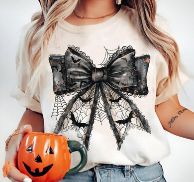 Black Lace Bow w/ Bats & Cobwebs - Halloween