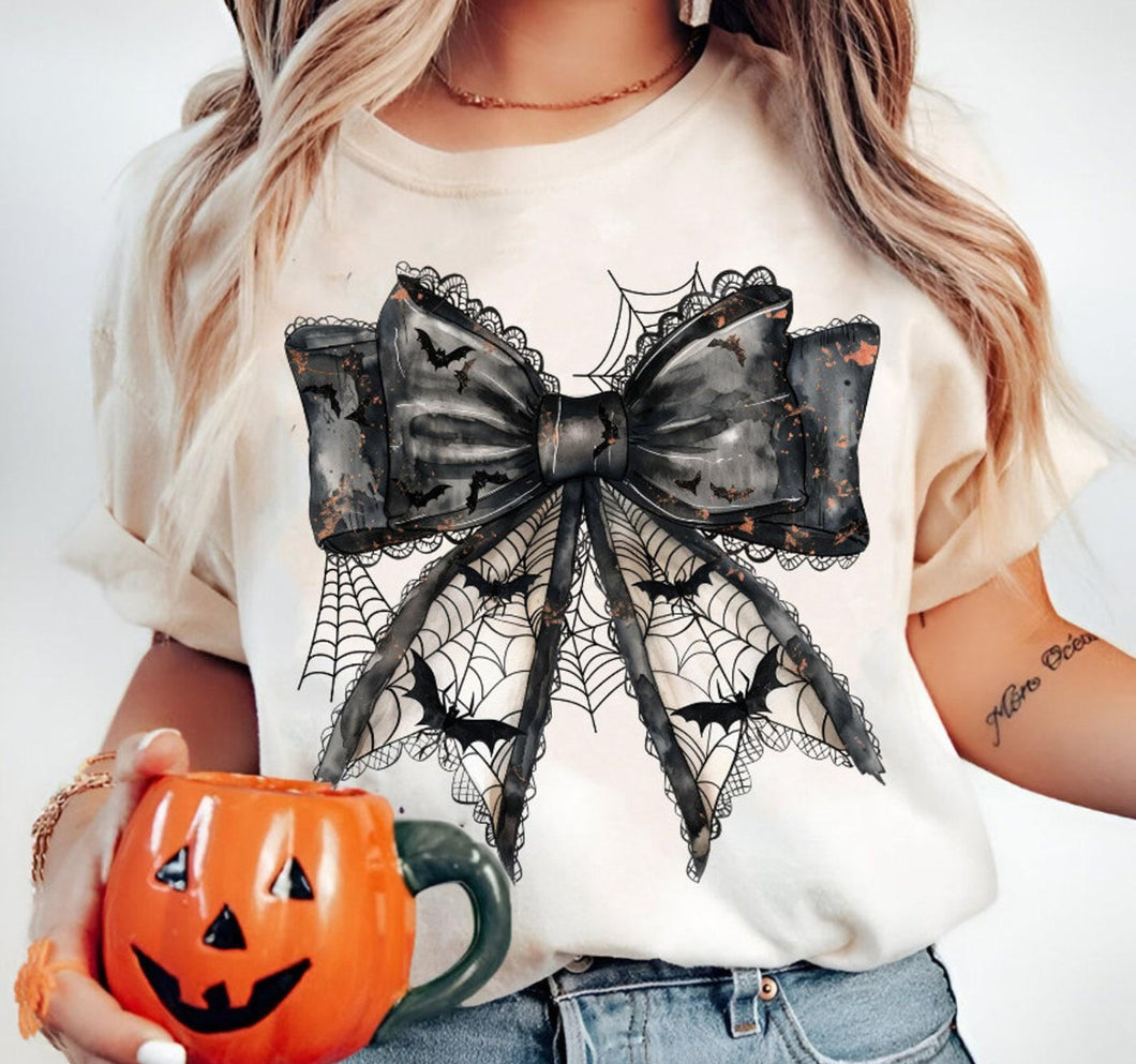 Black Lace Bow w/ Bats & Cobwebs - Halloween