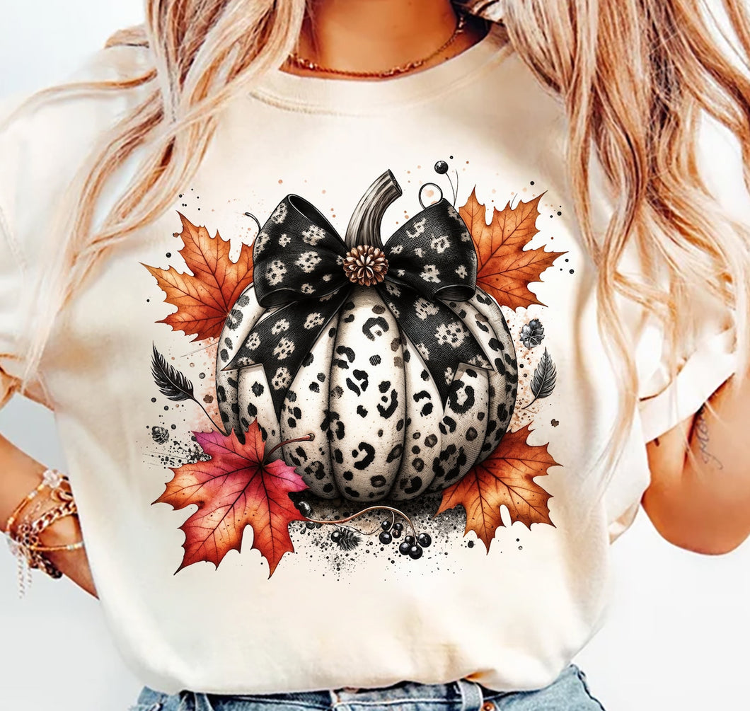 Leopard Print Fall Pumpkin w/ Bow - Halloween