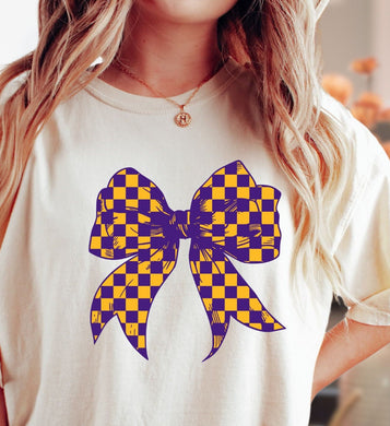 Purple & Gold Checkered Bow