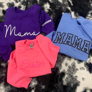 Mama - Design 1 (Bold) (Full Front) Kids Names (On Sleeve) - Puff Print