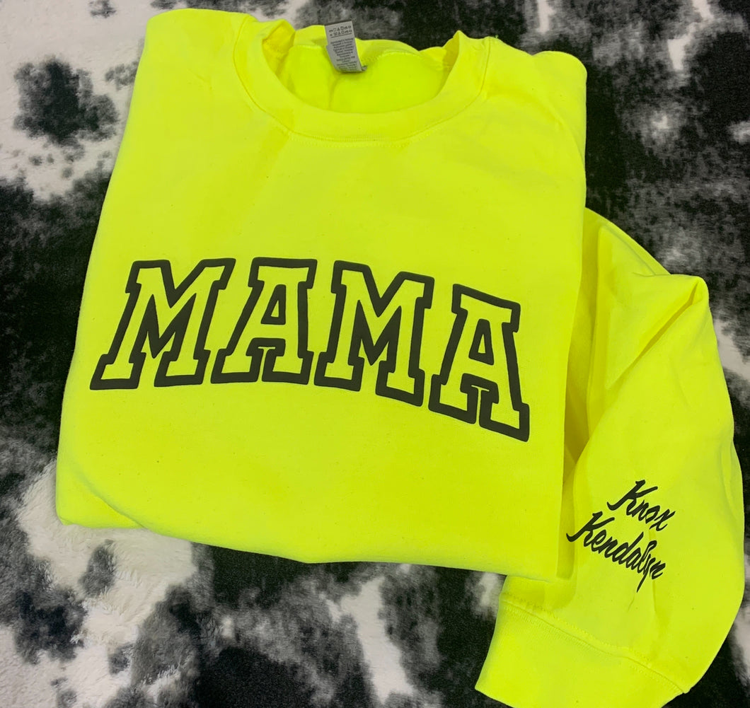 Mama - Design 1 (Bold) (Full Front) Kids Names (On Sleeve) - Puff Print