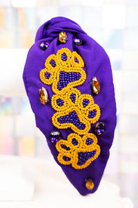 Paw Print Headband - Purple / Gold