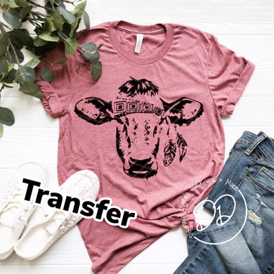 Aztec Cow / Gypsy Heifer - Black Ink - Screen Print Transfer - Sublimation Transfer - DIY - Graphic Tee