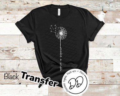 Make A Wish - Dandelion - Design 1 - White Ink - Screen Print Transfer - DIY - Graphic Tee