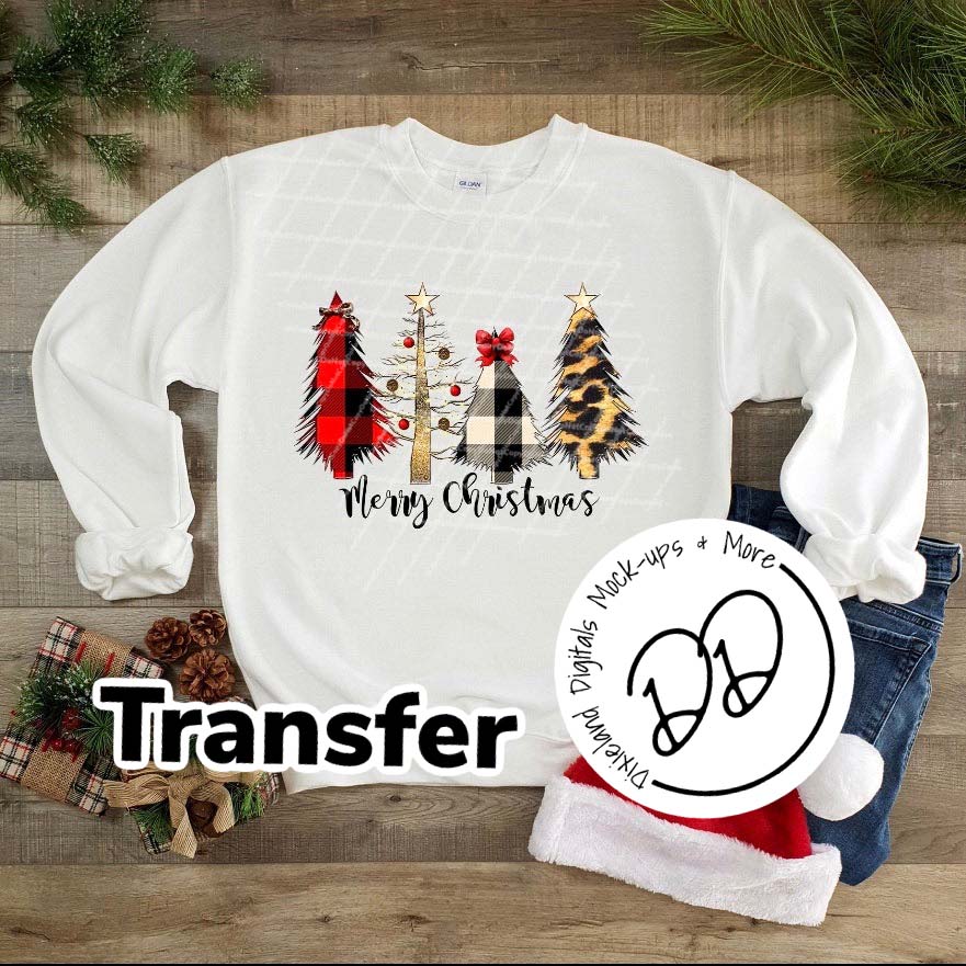 Merry Christmas Wild Trees - Full Color Ink - Screen Print Transfer - Sublimation Transfer - DIY - Graphic Tee