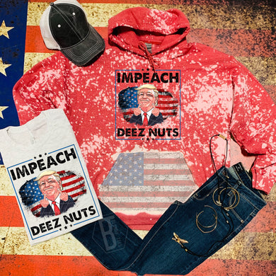 Impeach Deez Nuts - Trump USA - Acid Wash Red Hoodie w/ American Flag Pocket