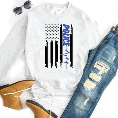 Back The Blue - Distressed Flag w/ Police Heart Beat - 9 Style Options