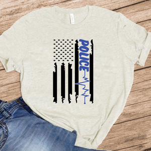 Back The Blue - Distressed Flag w/ Police Heart Beat - 9 Style Options