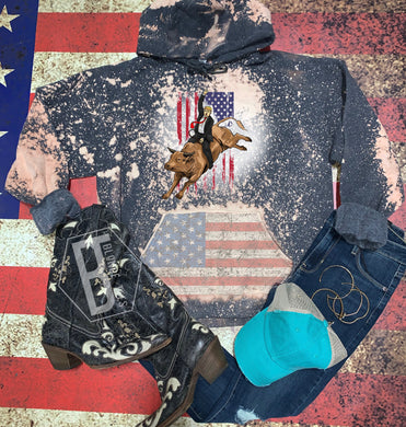 Trump 8 Seconds Bull Rider - Acid Wash Splatter Ht. Black Hoodie