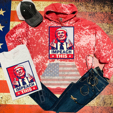 Impeach This - Trump USA - Acid Wash Red Hoodie w/ American Flag Pocket