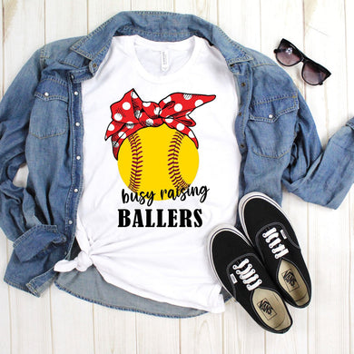 Busy Raising Ballers - Softball - White Tee